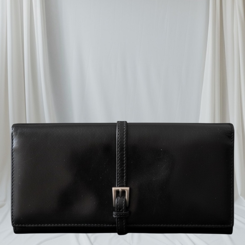 ✨ Prada Milano Black Leather Buckle Continental Long Wallet Made in Italy ✨